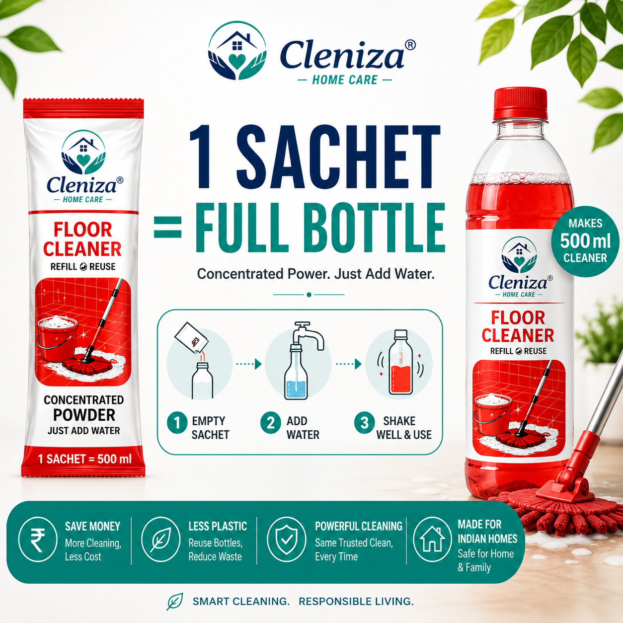 POWDER TO LIQUID SACHET FOR FLOOE CLEANER EASY TO USE 