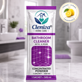 Cleniza bathroom cleaner refill packet with lemon fragrance label in a bathroom setting
