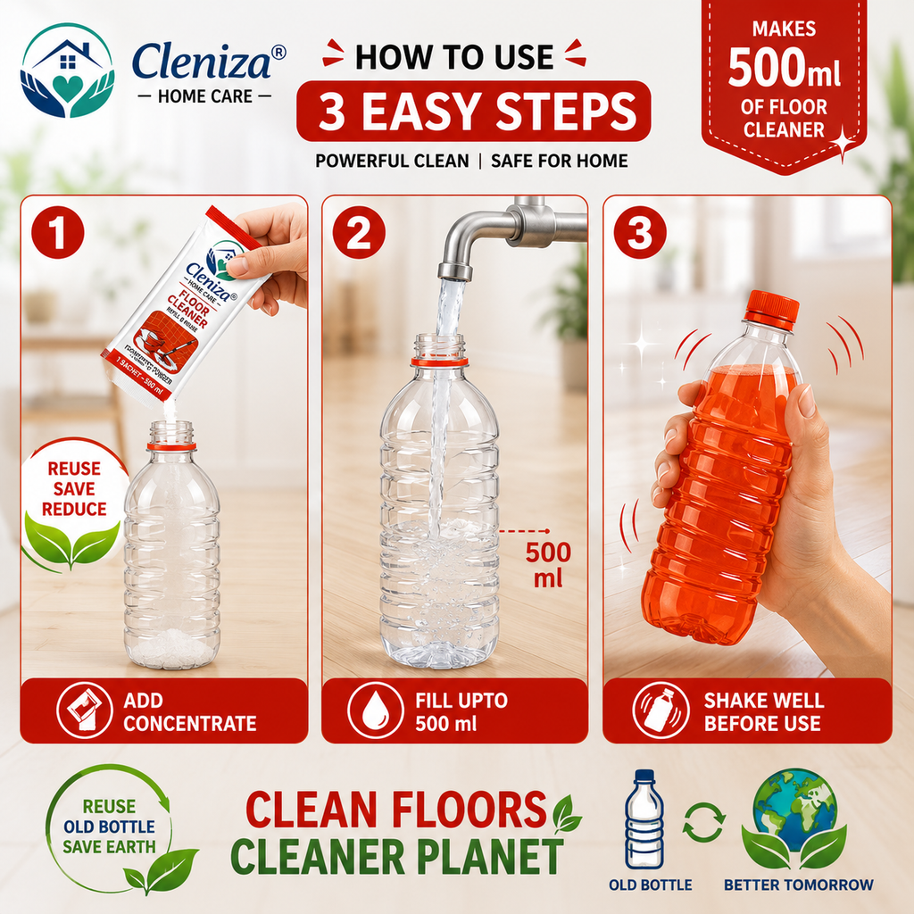 Cleniza home care cleaner instructions with steps to use the product.