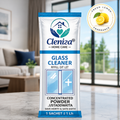 Cleniza glass cleaner refill packet with a living room background