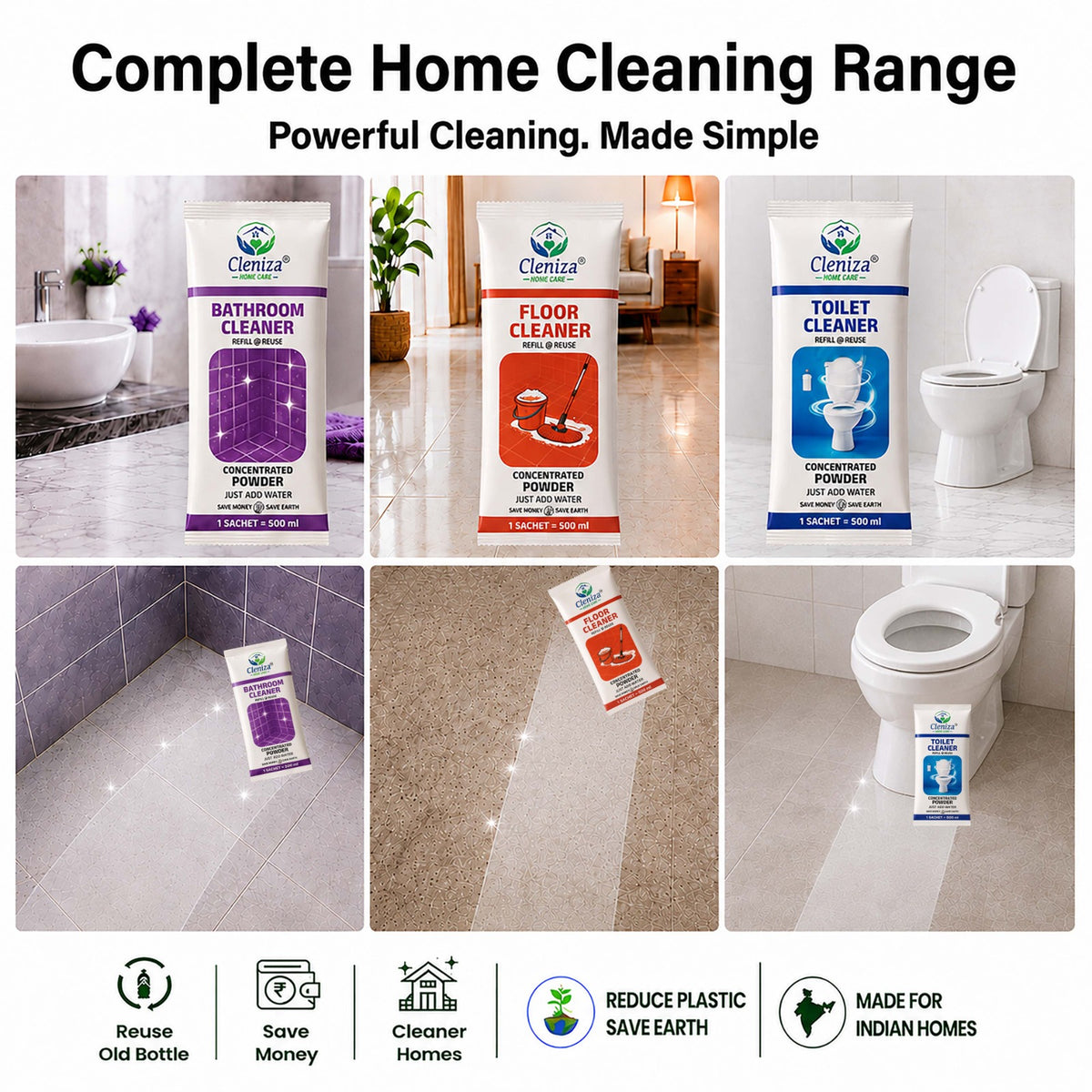 Bathroom Cleaner, Floor Cleaner, Toilet Cleaner - Cleniza 